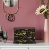 Vintiquewise Black and Gold Marble Decorative Modern Wooden Jewelry Box Holder with Lining, and Drawer QI004371